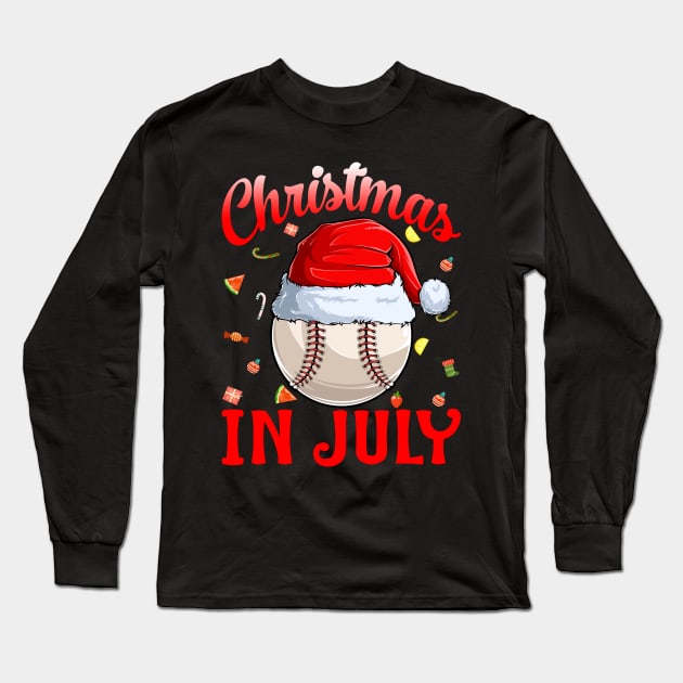 Christmas In July Baseball Santa Hat Summer Long Sleeve T-Shirt by eyelashget